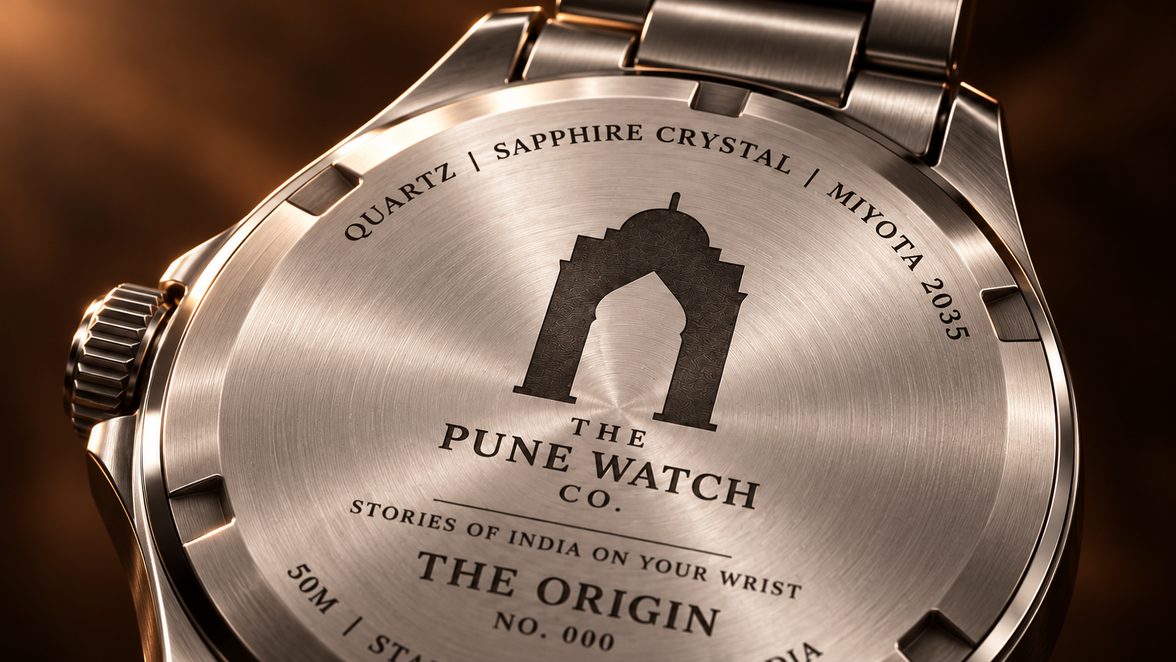 Macro of the engraved watch caseback